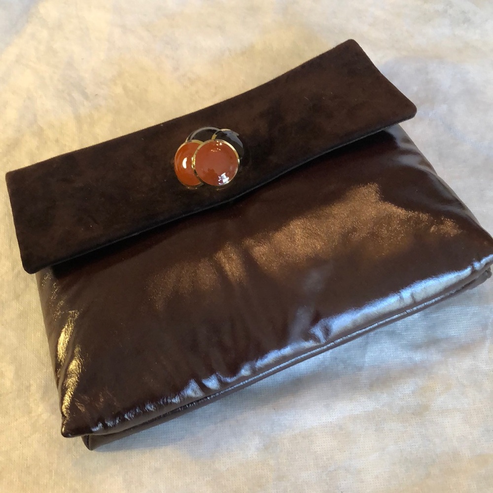 ManGiameli vintage leather suede station chain envelope clutch bag +purse mirror